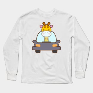 Kawaii Cute giraffe in a car Long Sleeve T-Shirt